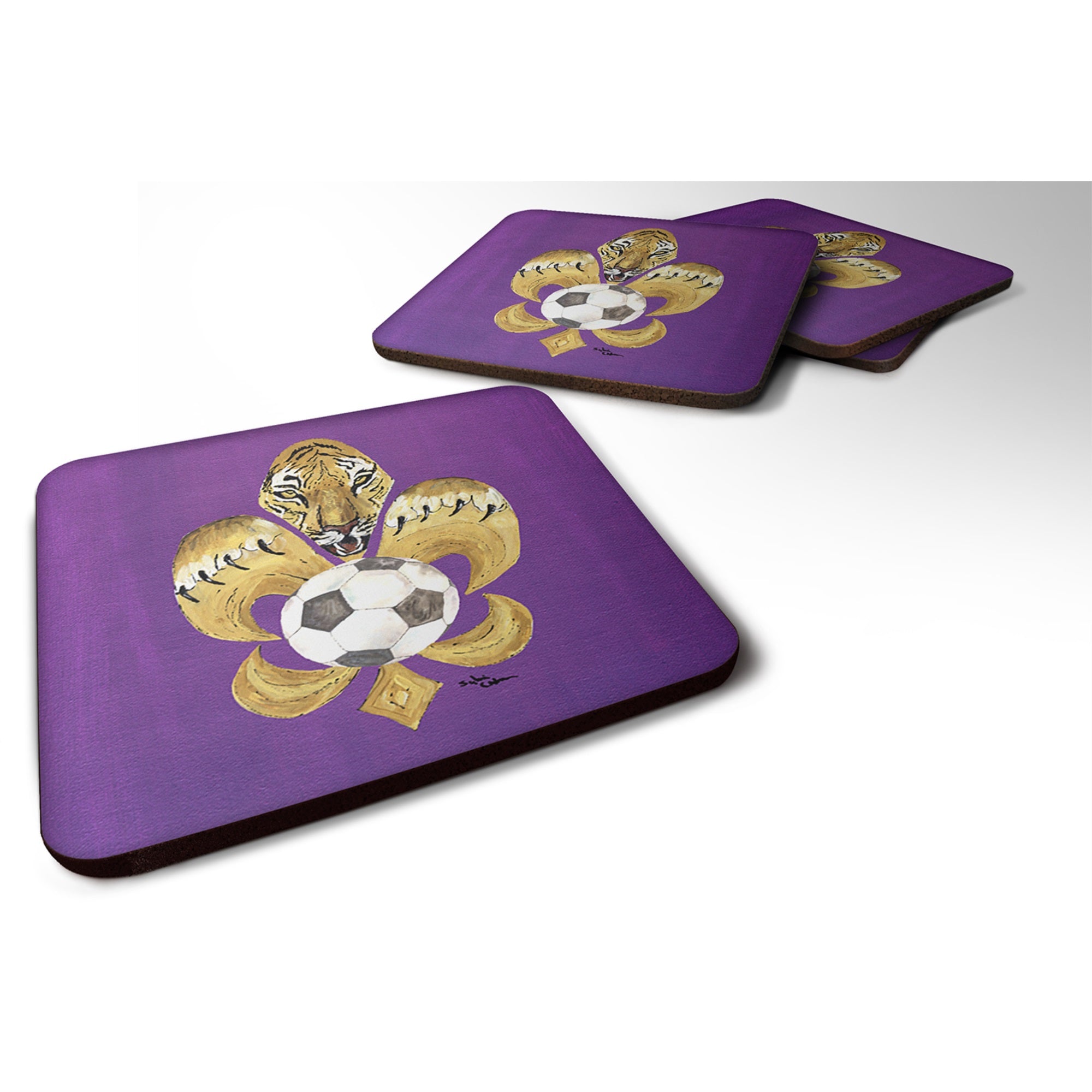 Tiger Fleur De Lis Soccer Foam Coaster Set Of 4